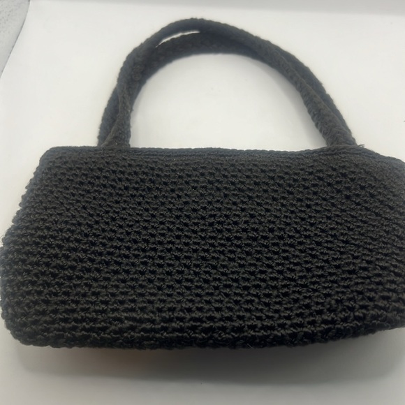 The Sak Elliot Lucca black crocheted mini top handle bag/purse small size zipper - Picture 3 of 16
